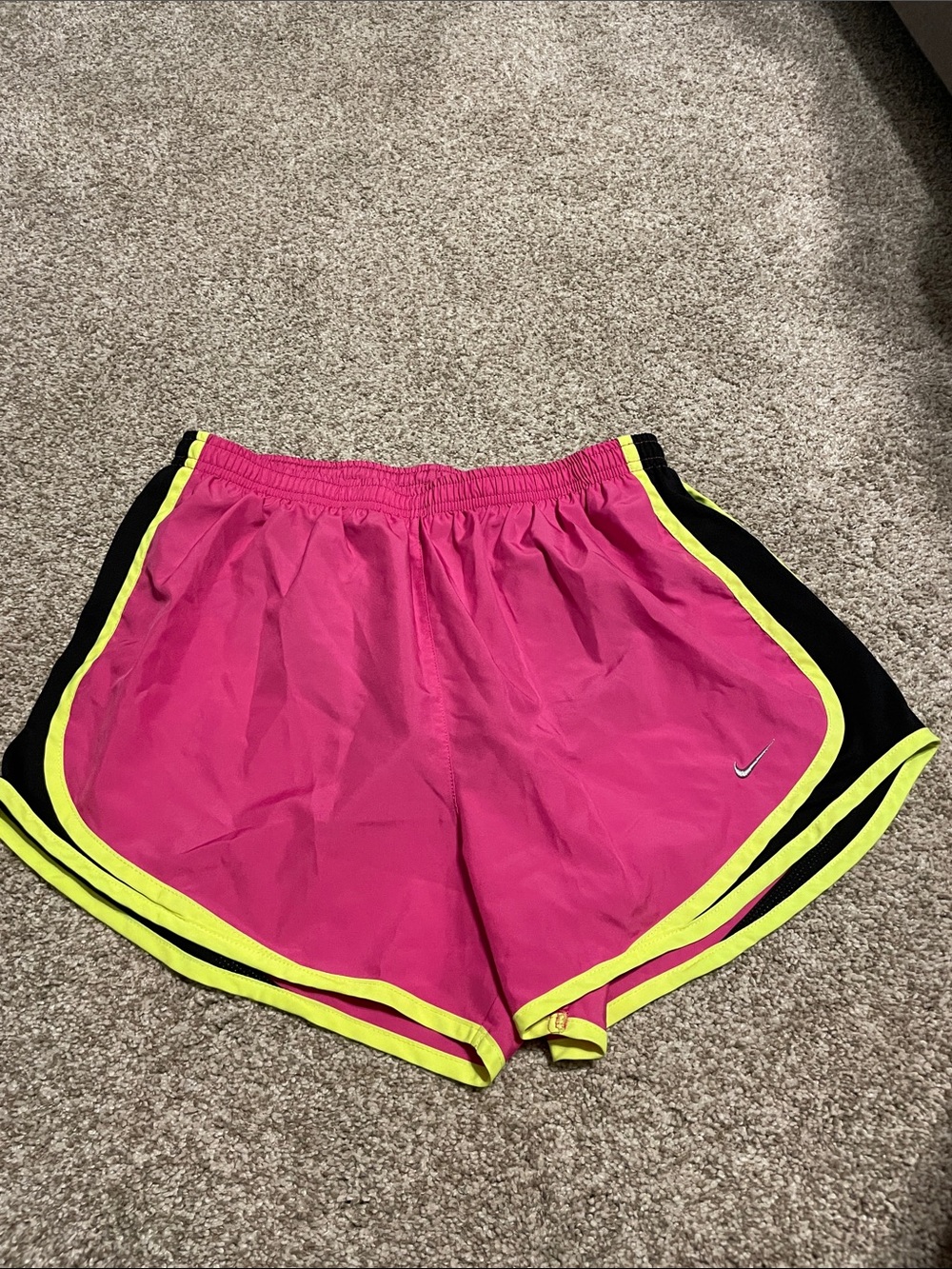 Nike Women’s Hot Pink Athletic Shorts with Neon Yellow Trim
